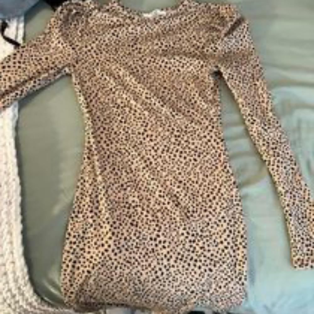 leopard body con dress puffed sleeve xs